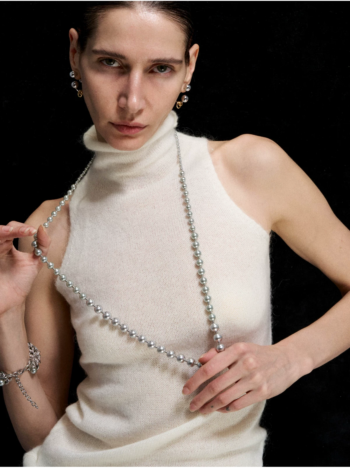 Silver Pearl Long Necklace