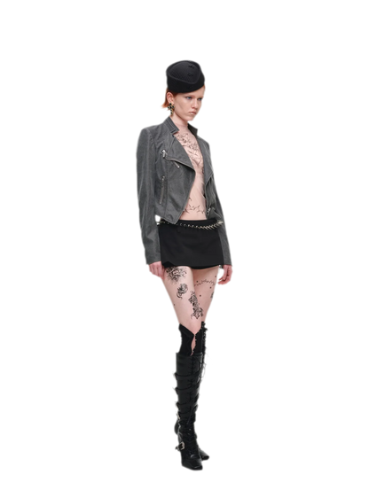 Washed Leather-Look Fitted Jacket