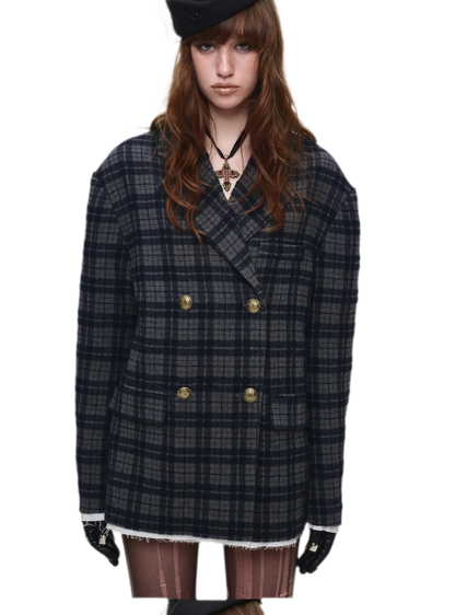 Vintage Plaid Double-Breasted Coat