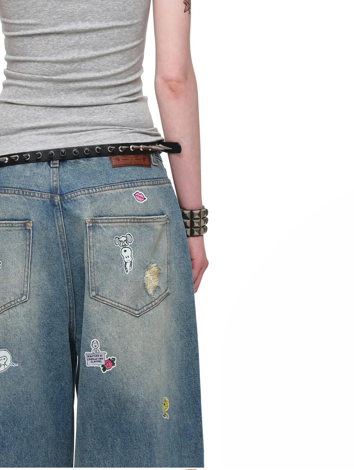 Washed Distressed Wide-Leg Jeans