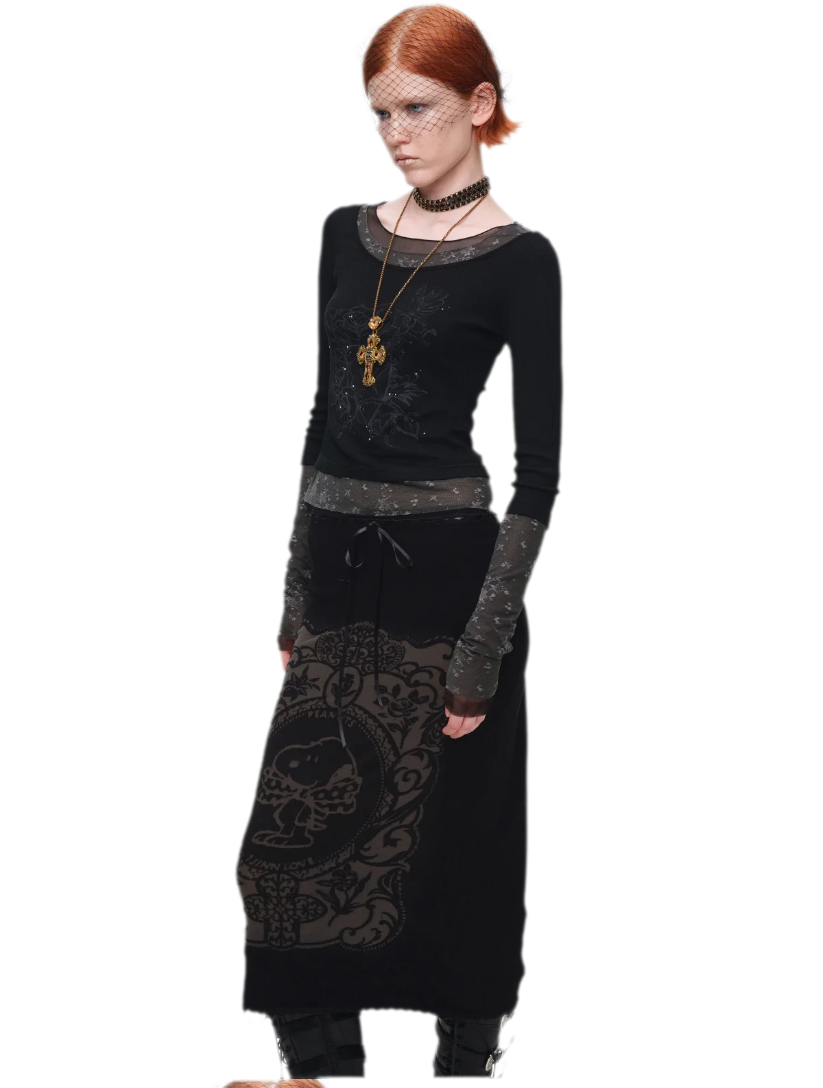 Vintage Lace Contrast Long-Sleeve Top