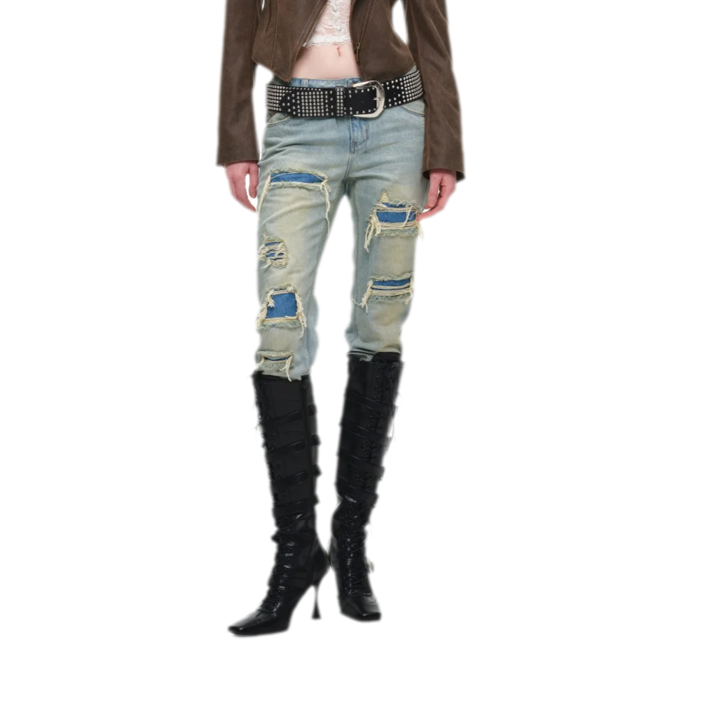 Washed Appliqué Straight-Leg Jeans
