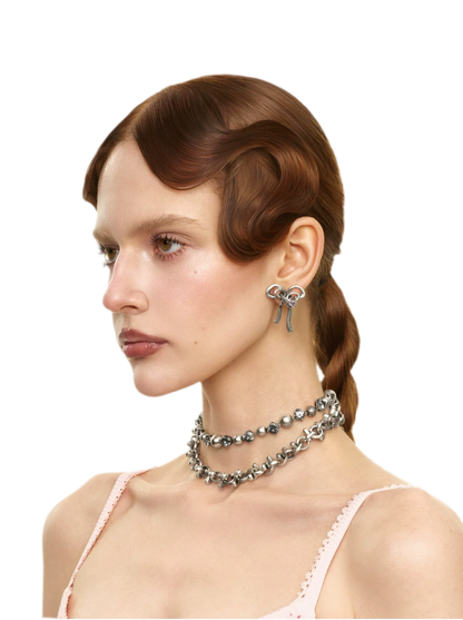 Vintage Bowknot &amp; Zircon Layered Choker