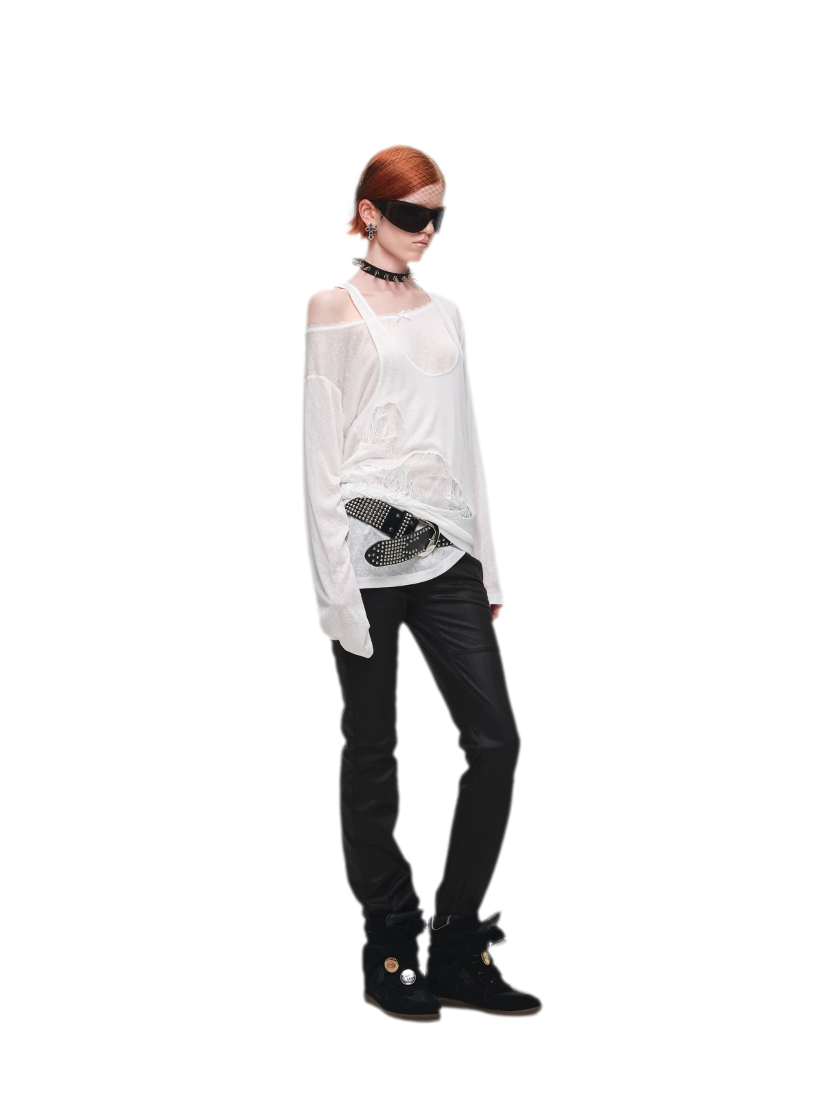 Washed Leather-Look Slim Pants