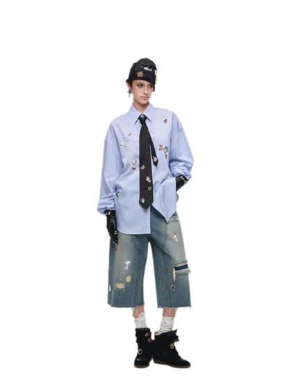 Oversized Striped Graphic Shirt