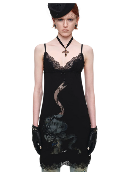 Lace Appliqué Fitted Slip Dress