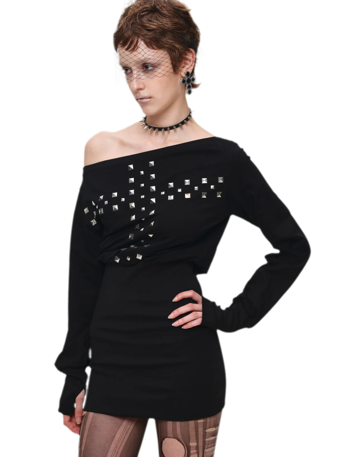 Hand-Embellished One-Shoulder Fitted Dress