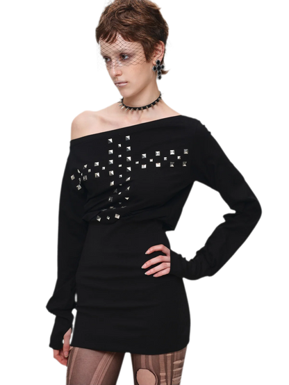 Hand-Embellished One-Shoulder Fitted Dress