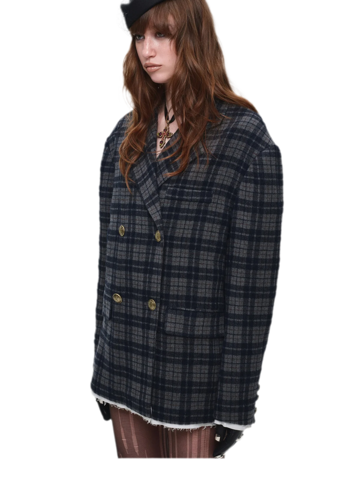 Vintage Plaid Double-Breasted Coat