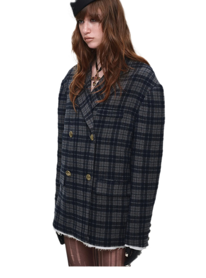 Vintage Plaid Double-Breasted Coat
