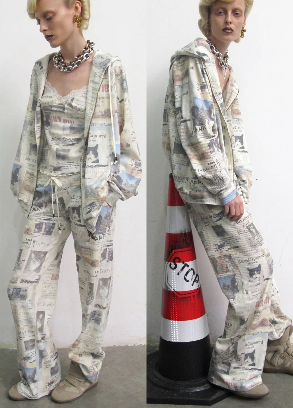 Waffle Print Hooded Set