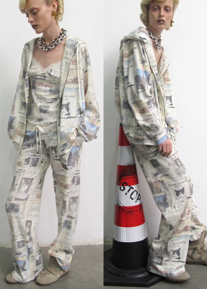 Waffle Print Hooded Set