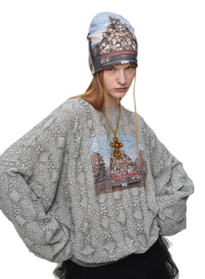 Distressed Cat Graphic Sweatshirt