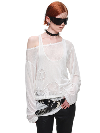 Lace Appliqué Layered Long-Sleeve T-Shirt