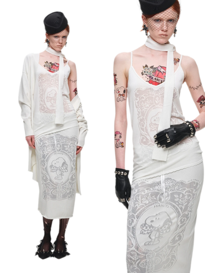 Burnout Graphic Midi Knit Skirt