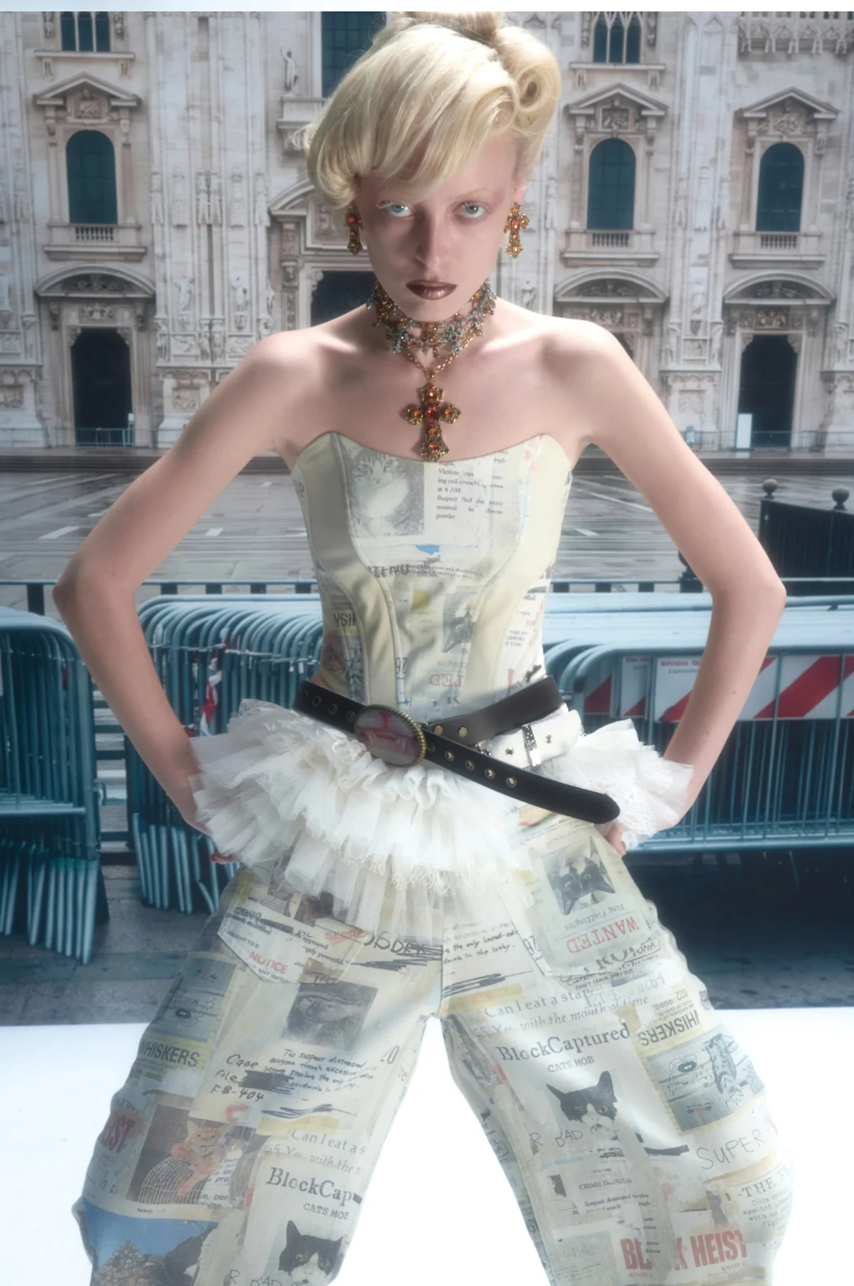 Pantalon en toile imprimé à jambes larges