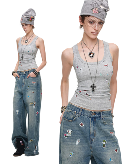 Washed Ribbed Scoop-Neck Tank
