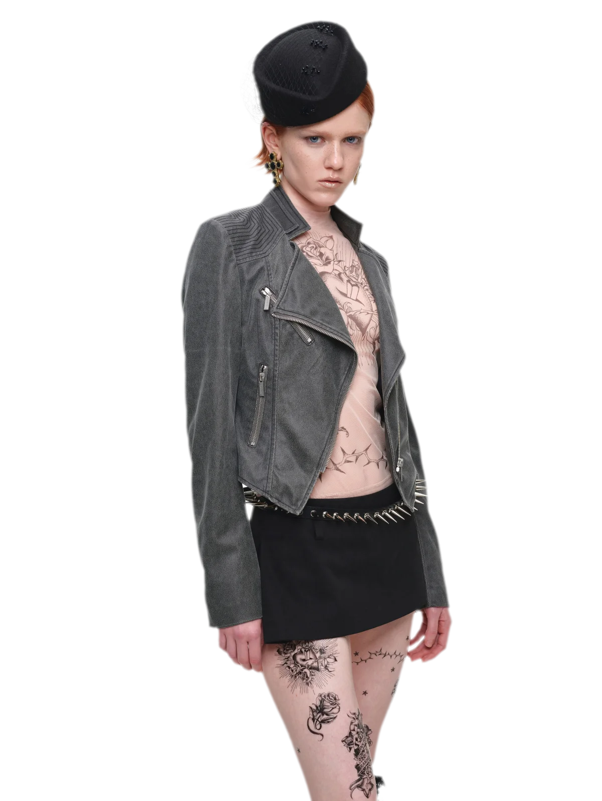 Washed Leather-Look Fitted Jacket