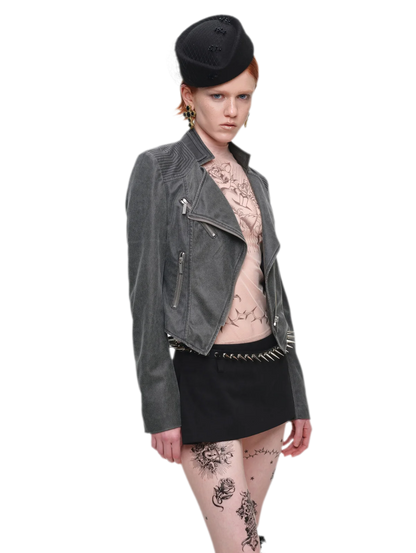 Washed Leather-Look Fitted Jacket