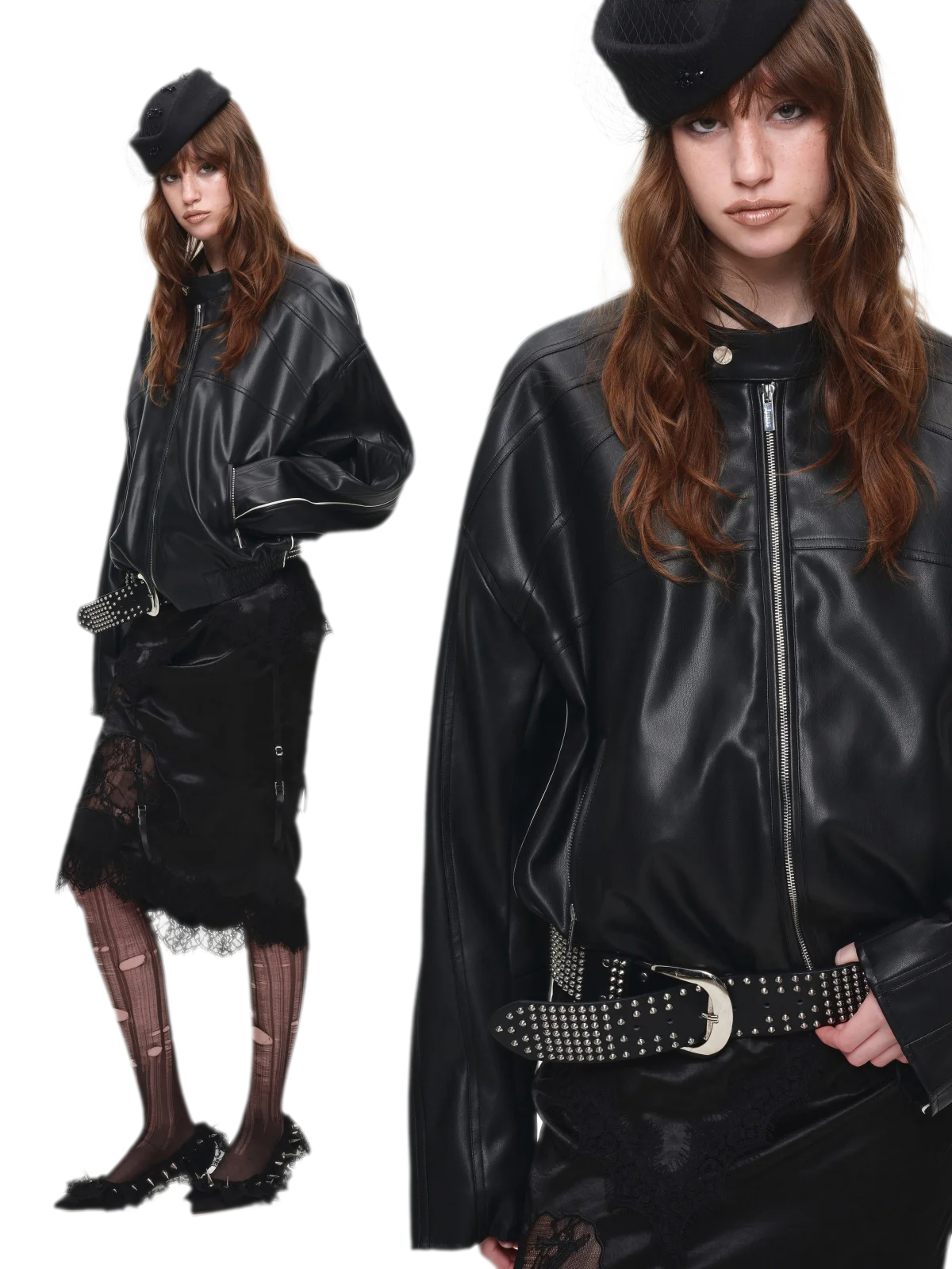 Contrast Trim Cropped PU Jacket