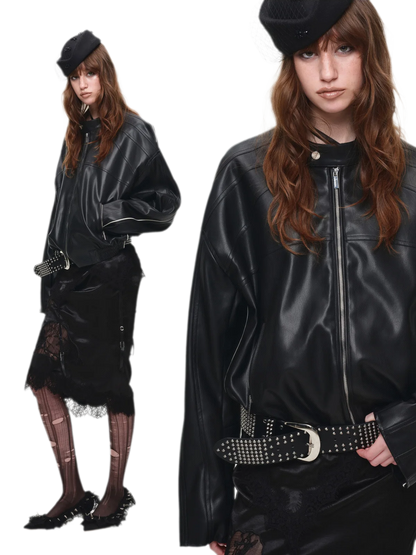 Contrast Trim Cropped PU Jacket