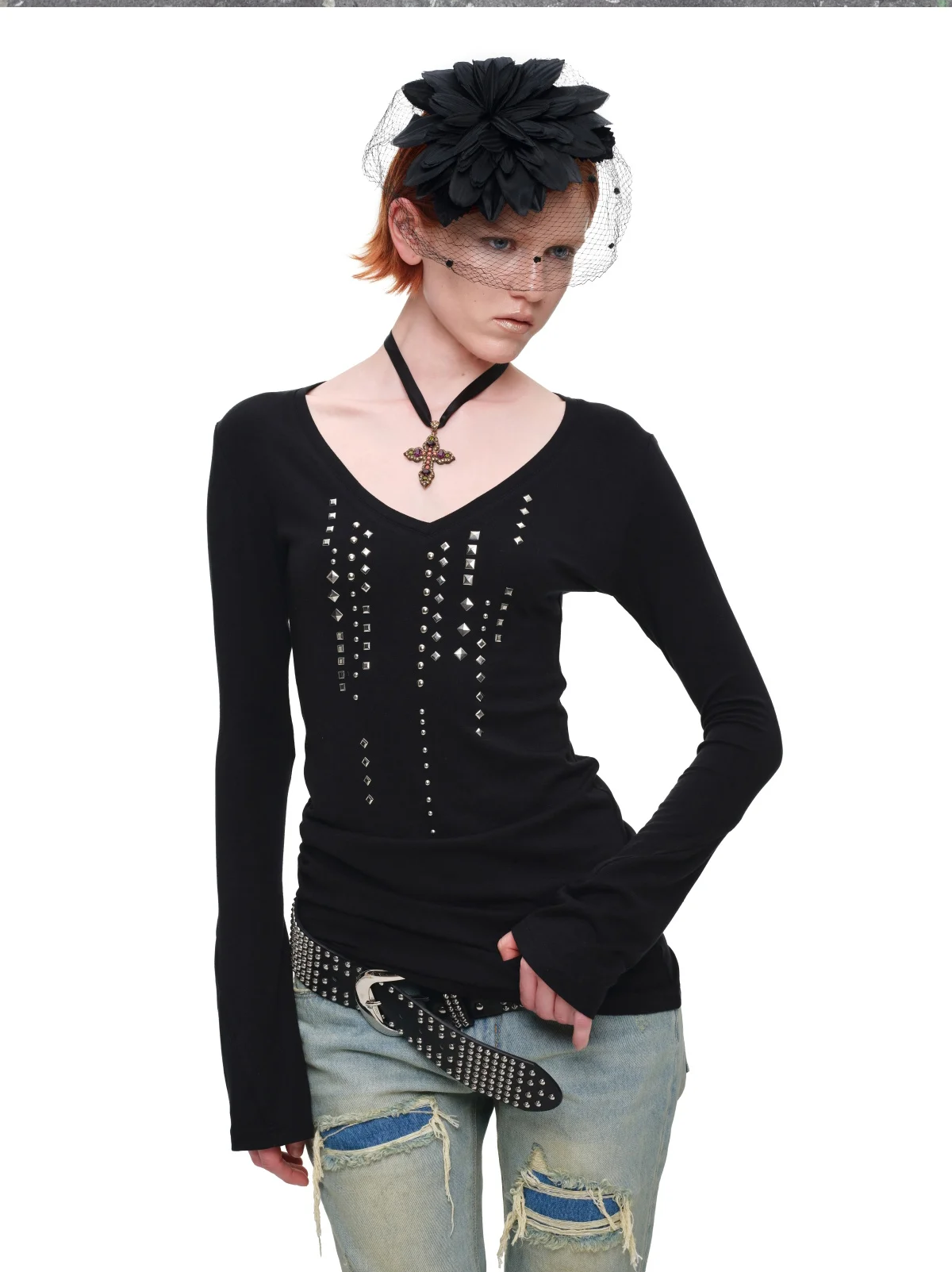 Rhinestone Fitted Knit Top