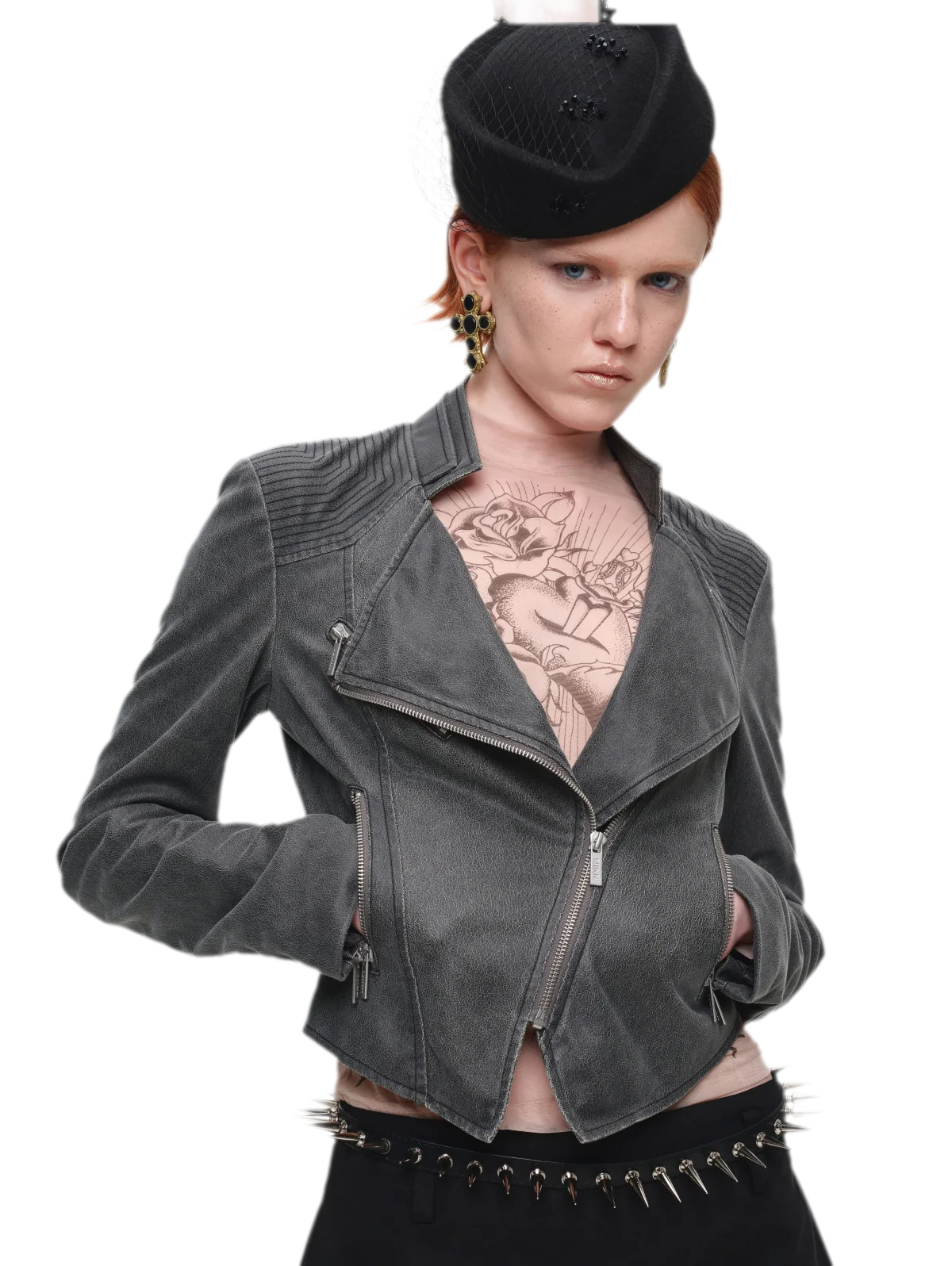 Washed Leather-Look Fitted Jacket