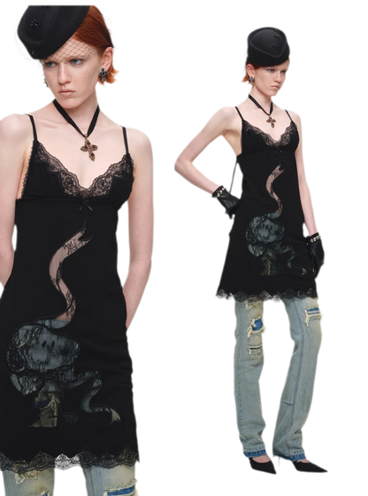 Lace Appliqué Fitted Slip Dress