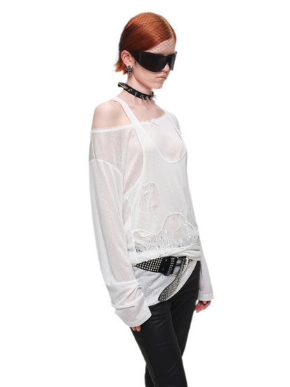 Lace Appliqué Layered Long-Sleeve T-Shirt