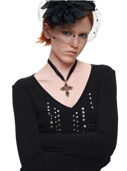 Rhinestone Fitted Knit Top