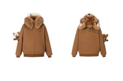 Textured Fox-Ear Zip Hoodie