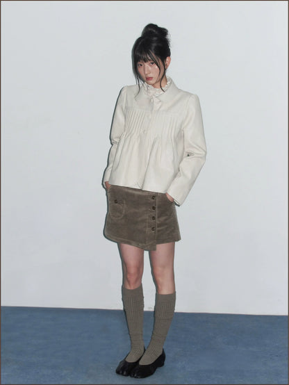 Distressed Pleated Oversized Leather Jacket