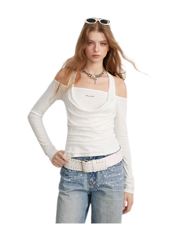 Draped Off-Shoulder Long-Sleeve Top