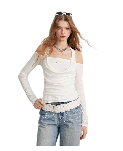 Draped Off-Shoulder Long-Sleeve Top
