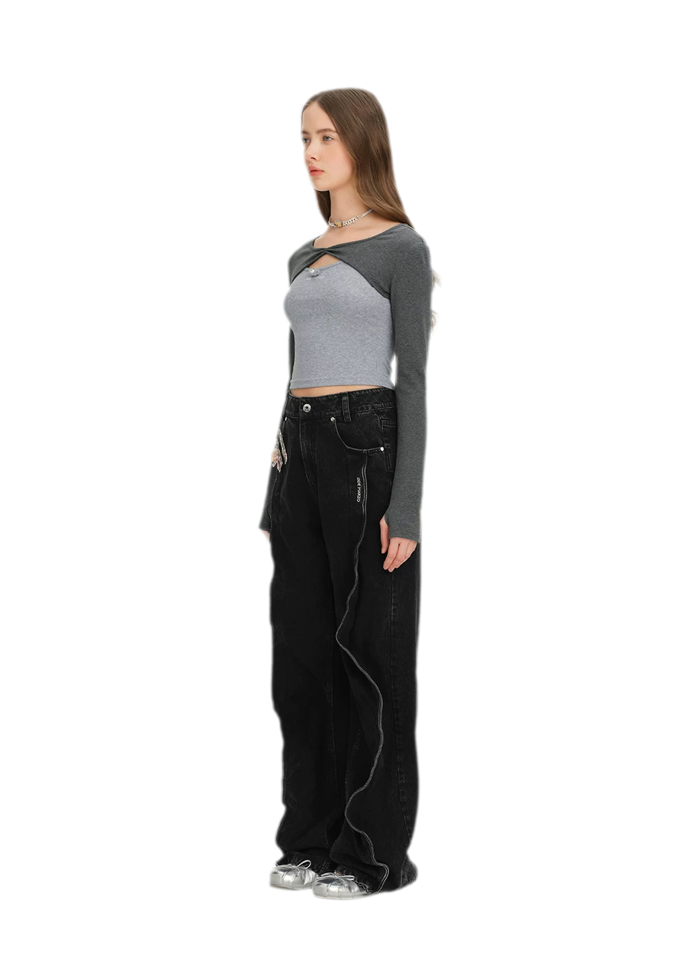 Knit Lace-Up Two-Piece Tee