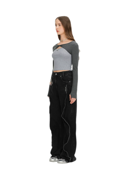 Knit Lace-Up Two-Piece Tee