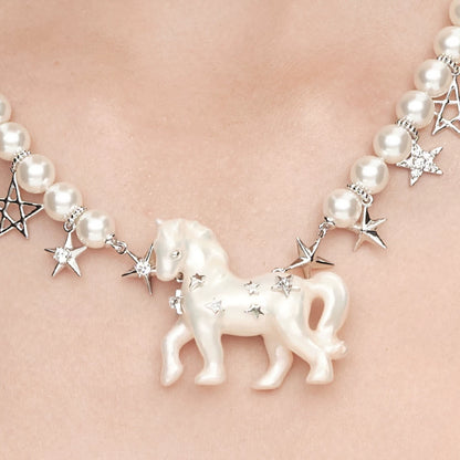 Pearl Horse Pendant Necklace
