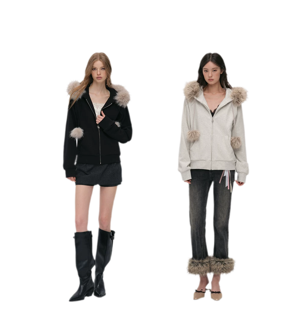 Contrast Fur Hooded Tracksuit