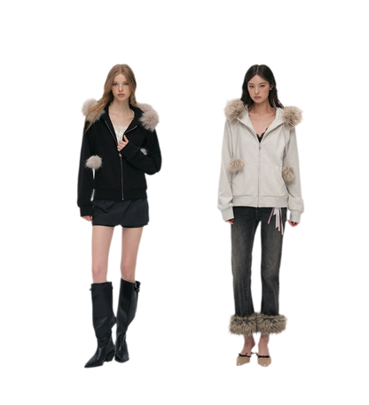 Contrast Fur Hooded Tracksuit