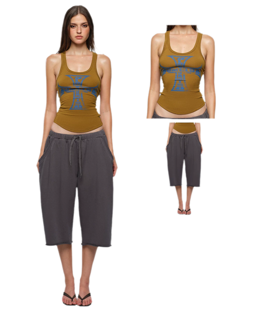 Cross Print Ribbed Tank