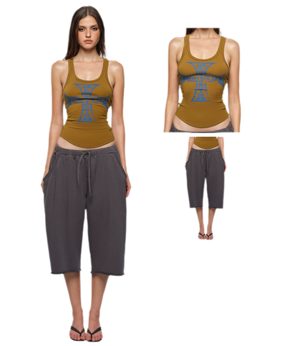 Cross Print Ribbed Tank