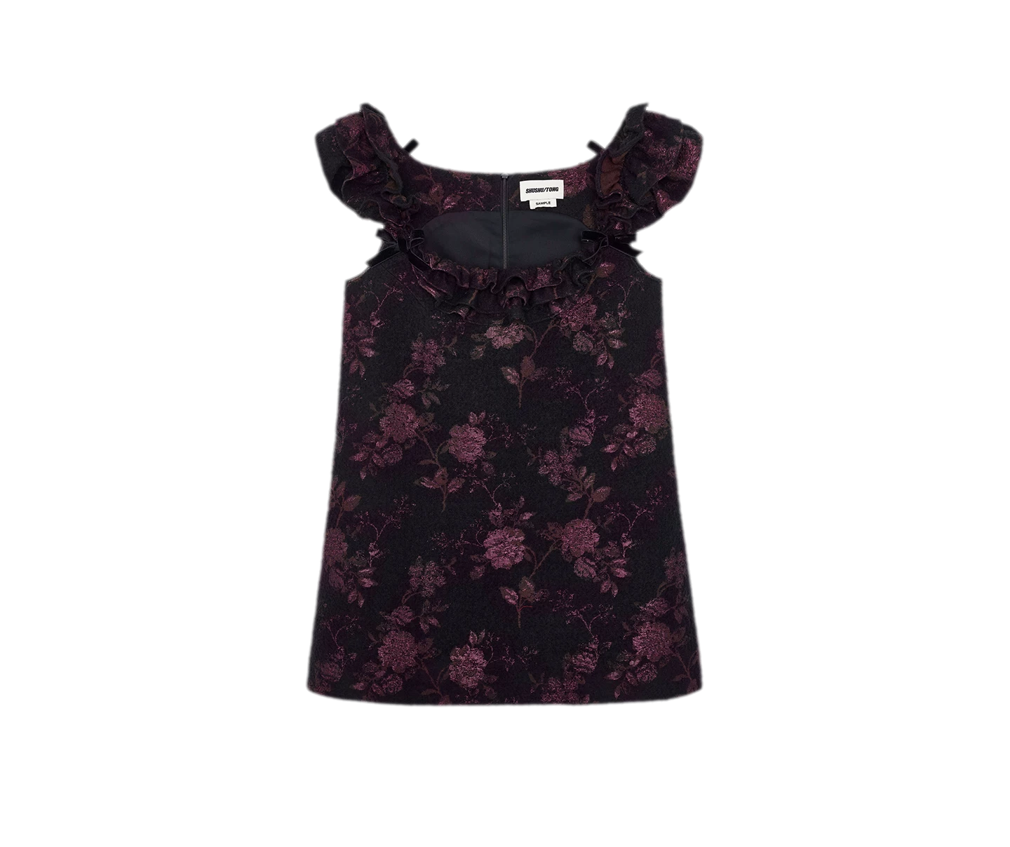 Floral Jacquard Ruffle Mini Dress