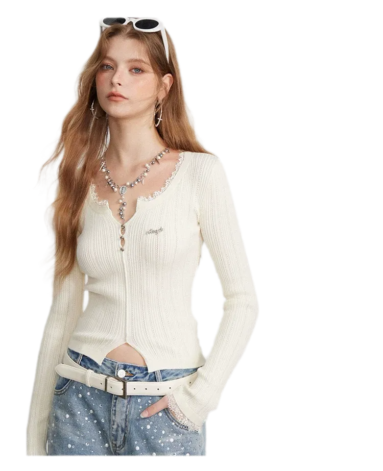 Lace Trim Ribbed Knit Top