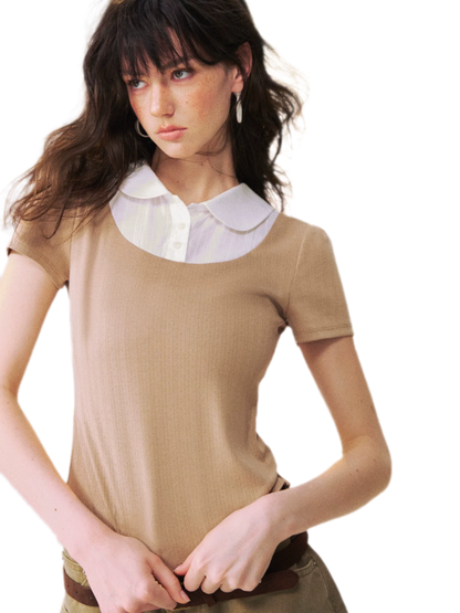 Faux Layered Collar T-Shirt