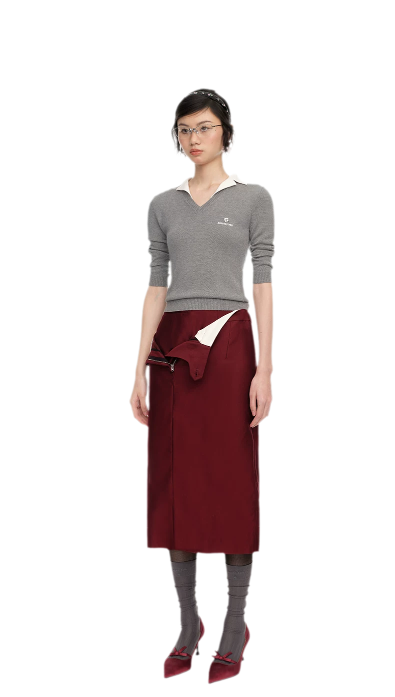 Silk Cashmere Collared Knit Top