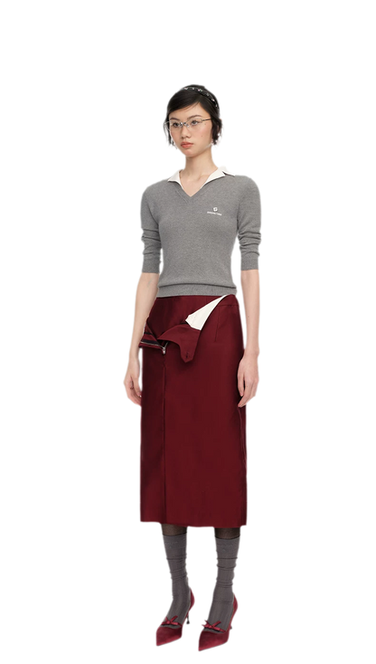Silk Cashmere Collared Knit Top