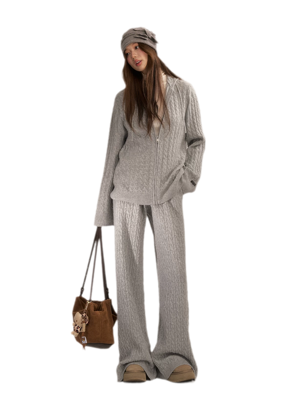 Wool-Blend Cable-Knit Hooded Set