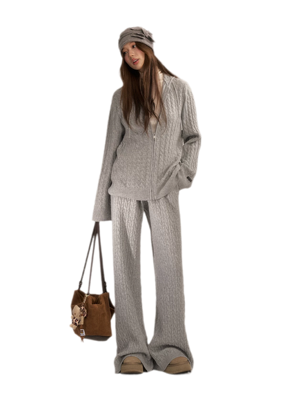 Wool-Blend Cable-Knit Hooded Set