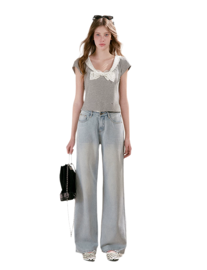 Washed Wide-Leg Jeans