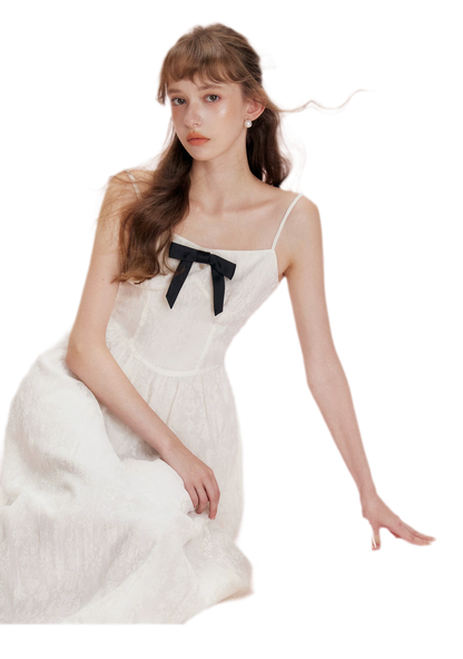 Flocked Bow Contrast Dress